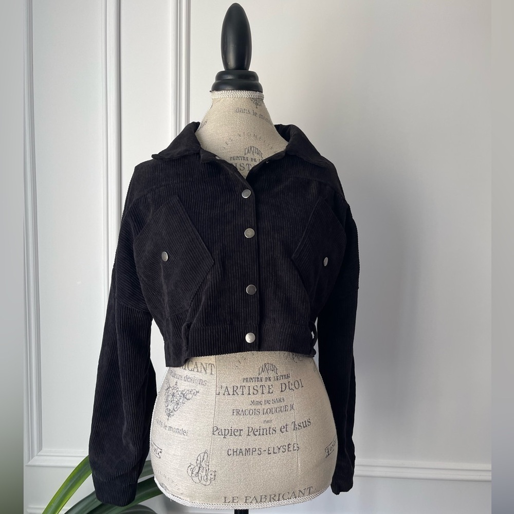 Black corduroy cropped jackets - Picture 2 of 9